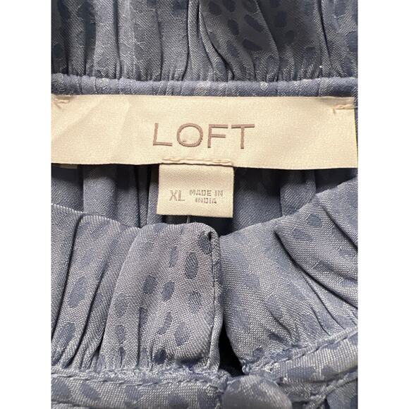 NWT Ann Taylor Loft Women’s Ruffle Neck Long Sleeve Top Blouse Size XL Blue - Picture 2 of 4